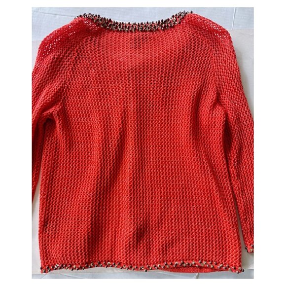 Vintage Berek Orange Sweater Womens M Cardigan Dangle Decorative Embellish Gypsy - Picture 8 of 12